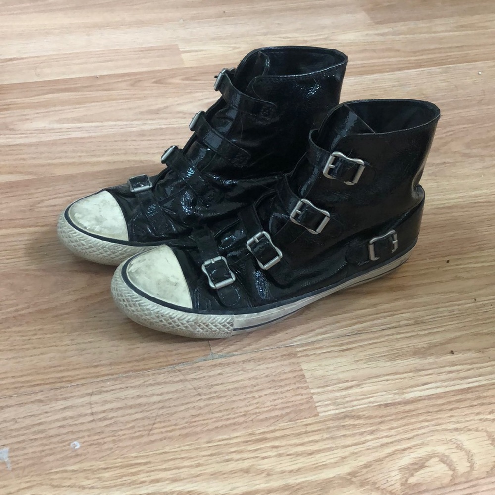 Ash Patent Leather Buckle Hi Top Sneakers